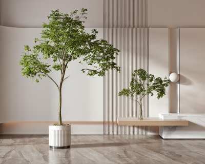 现代盆栽盆景组合3D模型下载